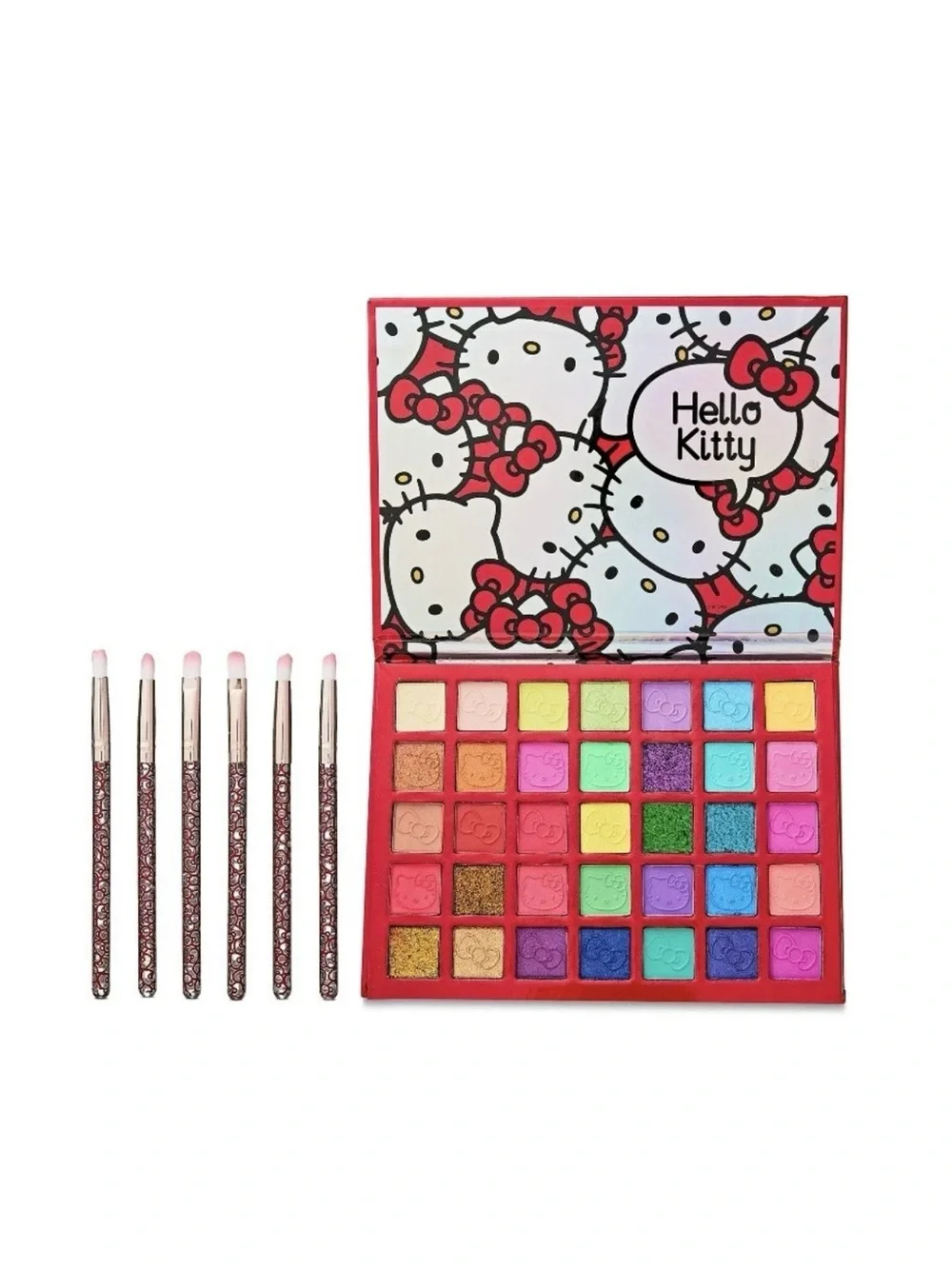 Hello Kitty Red Glitter Shadow Palette with Pink Brushes